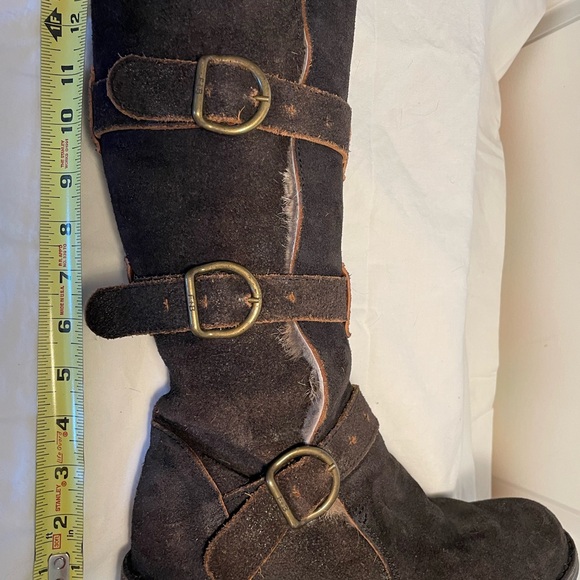 Fiorentini+Baker LEVANZO NERO Brown Suede Boots 3 Straps w/ Gold Buckles - Picture 7 of 16